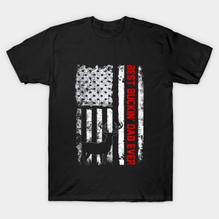 Best Buckin Dad Ever Hunting USA Flag Fathers Day T-Shirt